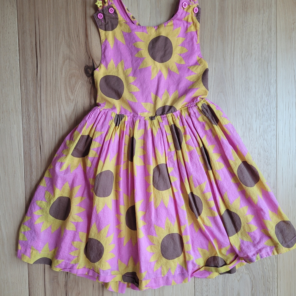 Mini Boden Pink Sunflower Print Cotton Sundress